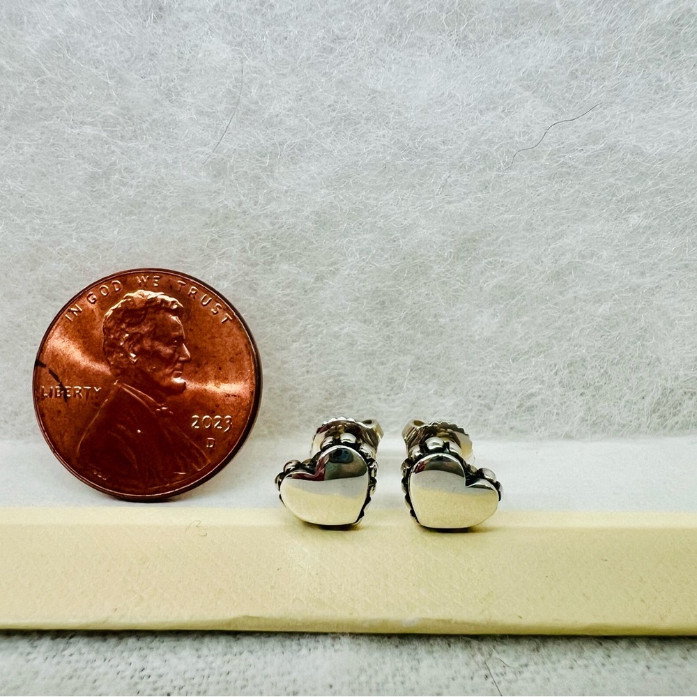 💜 LAGOS Sterling Silver Heart Earrings 14K Solid Gold Posts, Caviar Collection - Picture 7 of 9